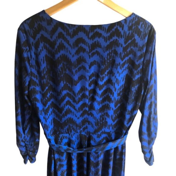 Jones New York Dress US 10 Blue Black Faux Wrap Chevron - Picture 5 of 11